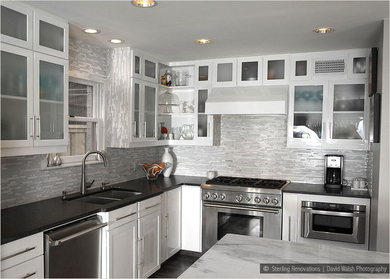 Black And White Kitchen Backsplash
 Elegant White Marble & Glass Kitchen Backsplash Tile