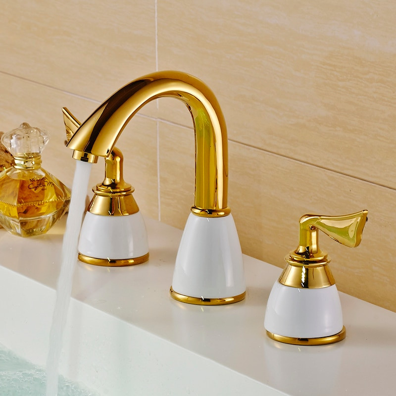 3 Hole Bathroom Sink Faucet
 Basin Faucets Polished Gold Brass Made Modern Bathroom