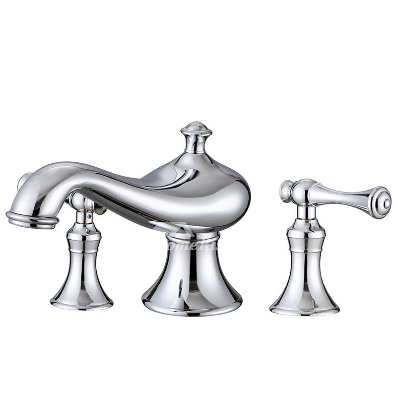 3 Hole Bathroom Sink Faucet
 Widespread Bathroom Faucet Silver 3 Hole Chrome Brass Good