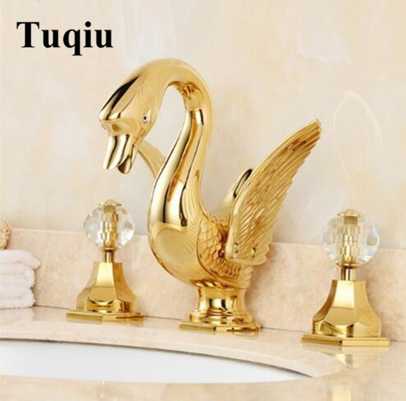 3 Hole Bathroom Sink Faucet
 New arrival luxury brass gold finished swan design