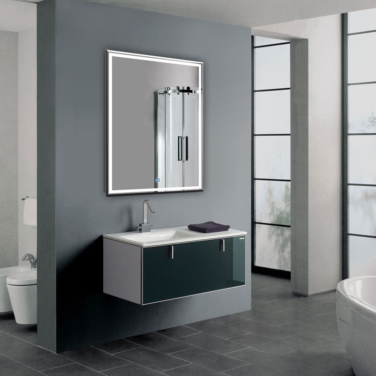 36 X 36 Bathroom Mirror
 28 x 36 In Vertical LED Bathroom Silvered Mirror with