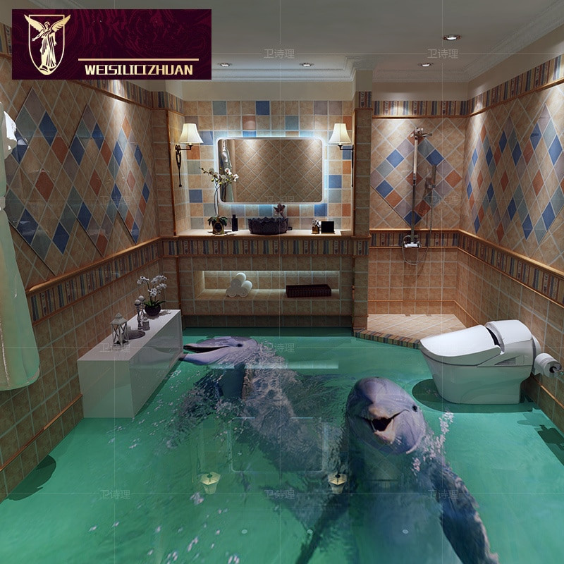 3D Bathroom Tile
 Export cute Dolphin 3D floor tiles 3D ceramic tile