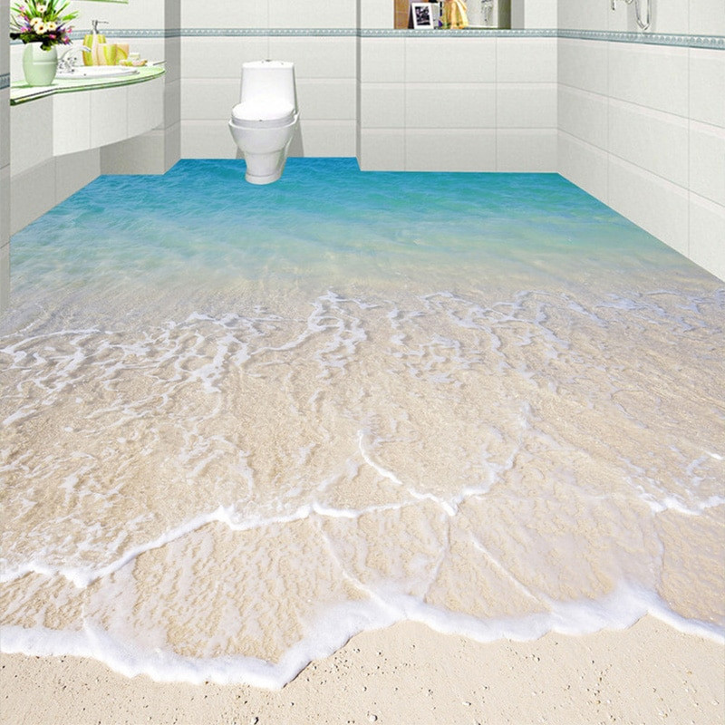 Adhesive Bathroom Floor Tiles
 Custom Self adhesive Floor Mural Wallpaper Modern Beach
