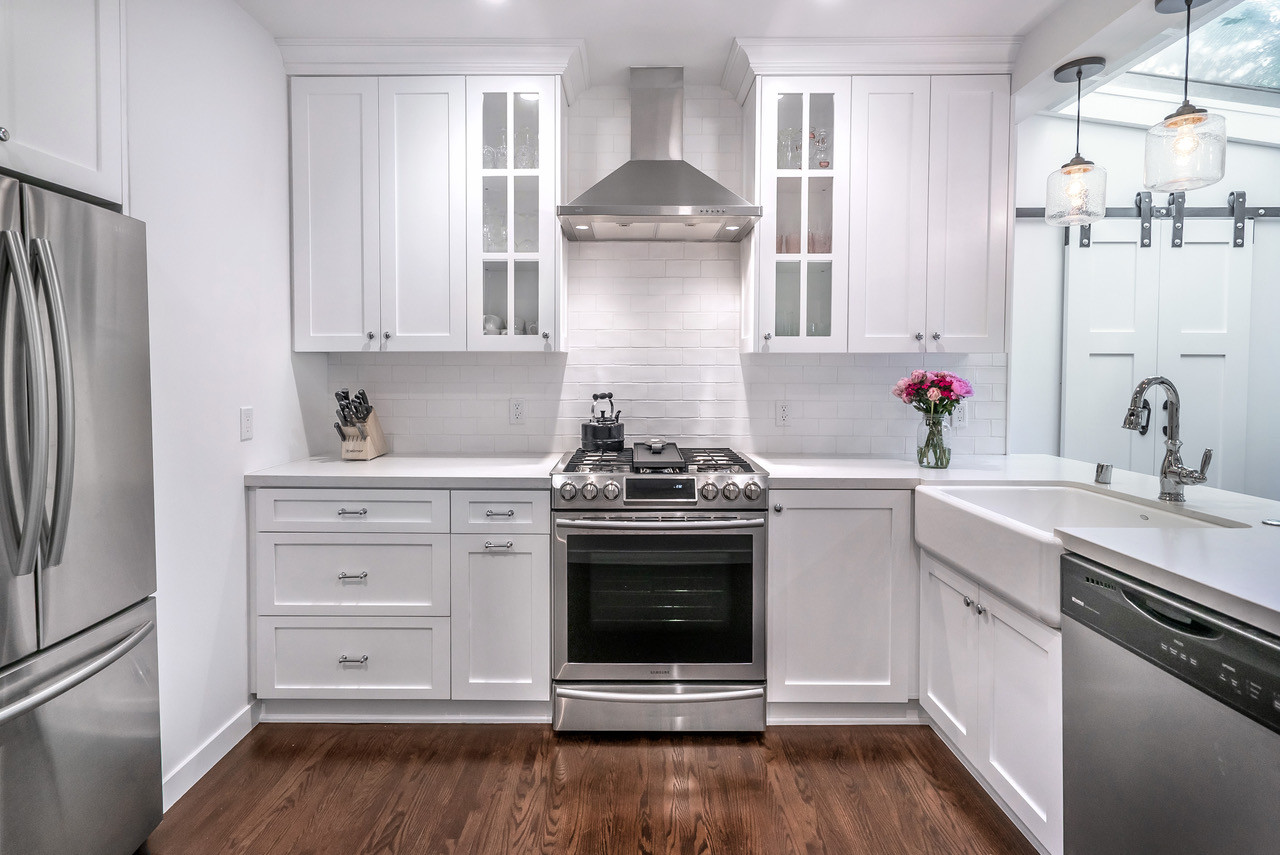 All White Kitchen
 Kitchen Remodeled Studio City with Barn Door Pantry