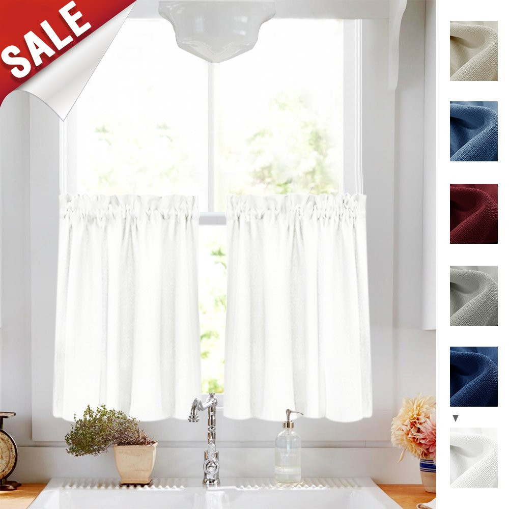 Amazon Kitchen Curtains
 24 inch White Kitchen Tiers Semi Sheer Café Curtains Rod