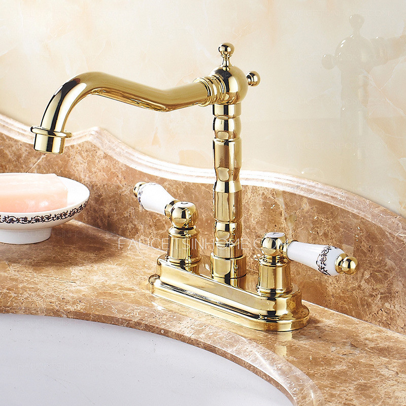 Antique Brass Bathroom Sink Faucets
 Antique Polished Brass Two Handles Gold Bathroom Sink Faucet
