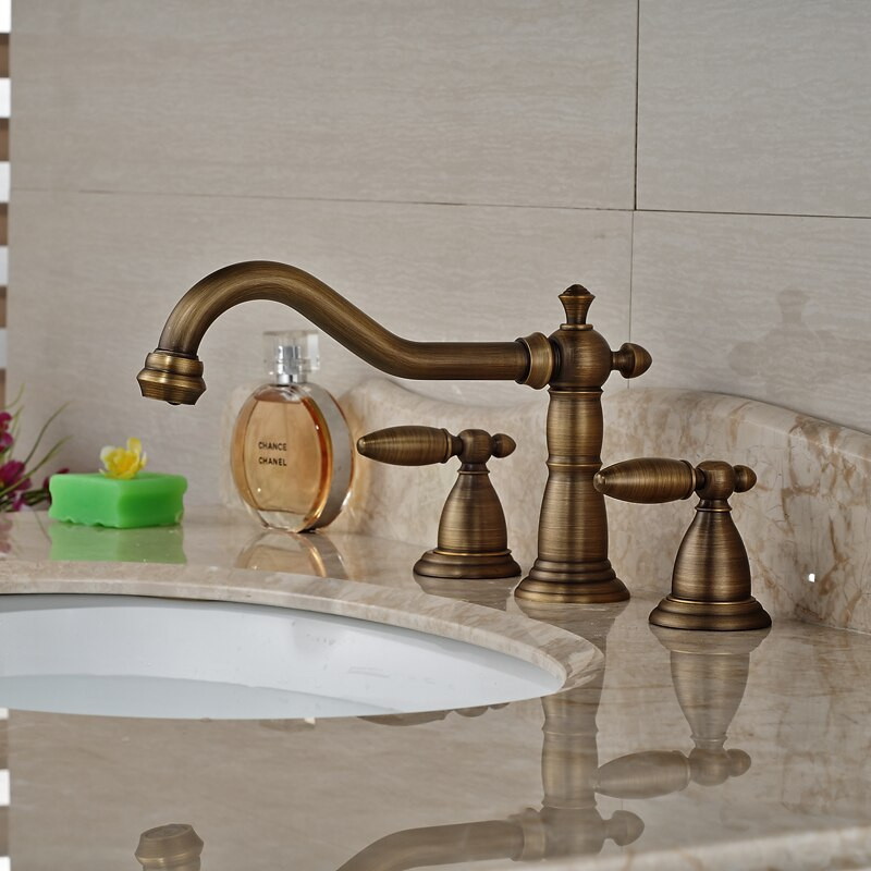 Antique Brass Bathroom Sink Faucets
 Antique Brass 8" Widespread Bathroom Basin Sink Faucet