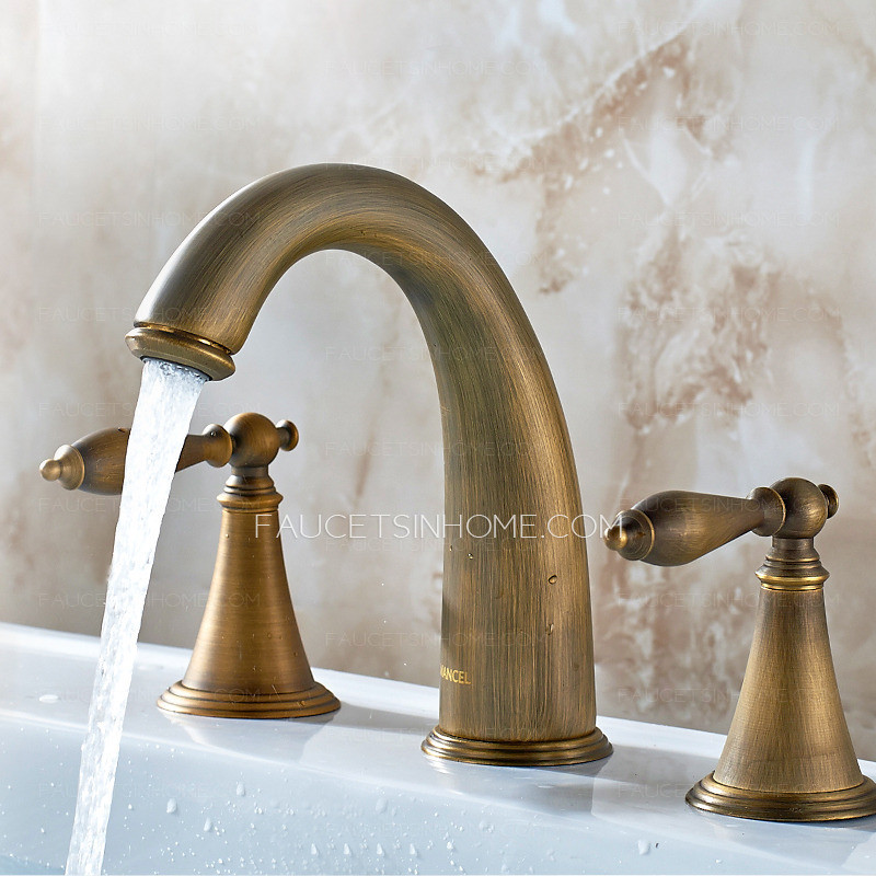 Antique Brass Bathroom Sink Faucets
 Antique Brass Three Holes Brushed Bathroom Sink Faucets