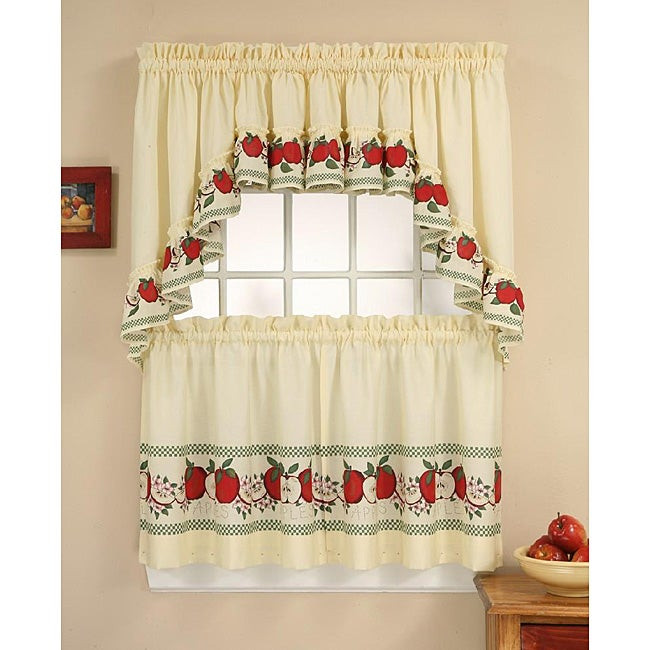 Apple Curtains For Kitchen
 Shop Red Delicious Apple 3 piece Curtain Tier Swag Set
