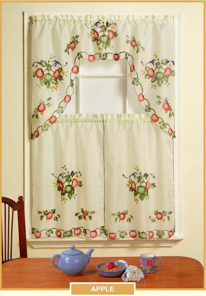 Apple Curtains For Kitchen
 BEAUTIFUL SHERADIAN 3 PC PRINTED KITCHEN CURTAIN SET