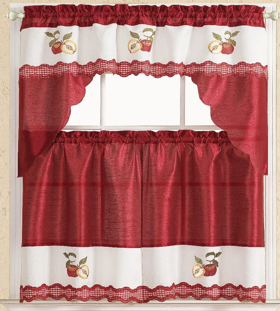 Apple Curtains For Kitchen
 Red Apple 3 Piece Kitchen Curtain Set Red Valance 60x36