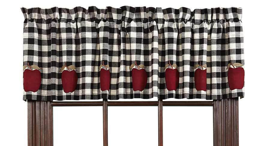 Apple Curtains For Kitchen
 Valance Curtains Black White Check Lined Kitchen Appliqué