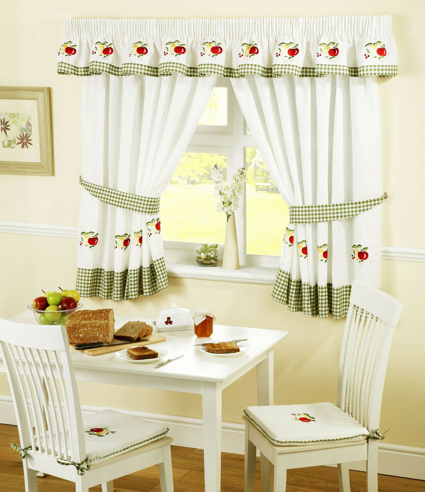 Apple Curtains For Kitchen
 APPLES AND PEARS GREEN RED GINGHAM KITCHEN CURTAINS W46" X