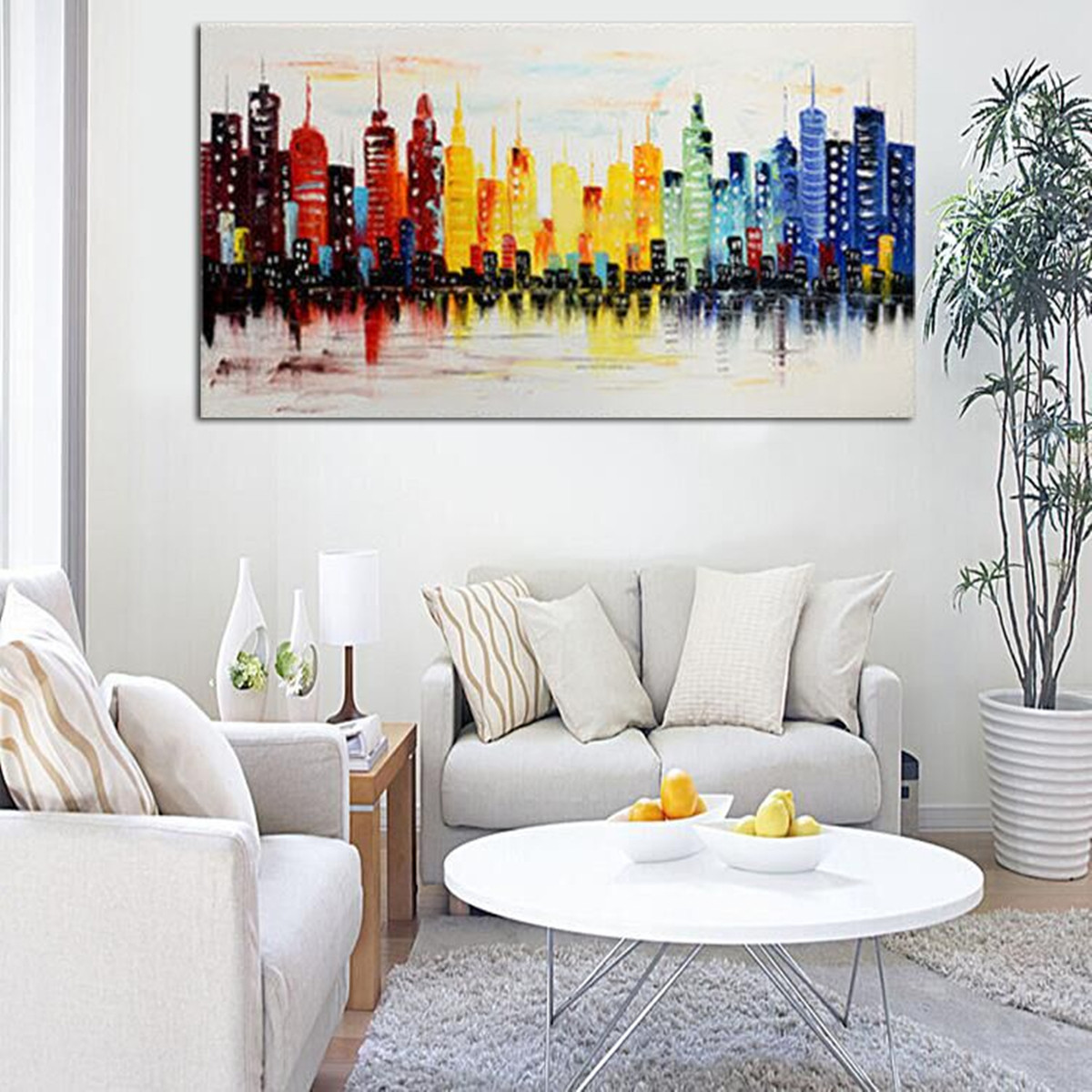 Artwork For Living Room Walls
 120X60CM Modern City Canvas Abstract Painting Print Living