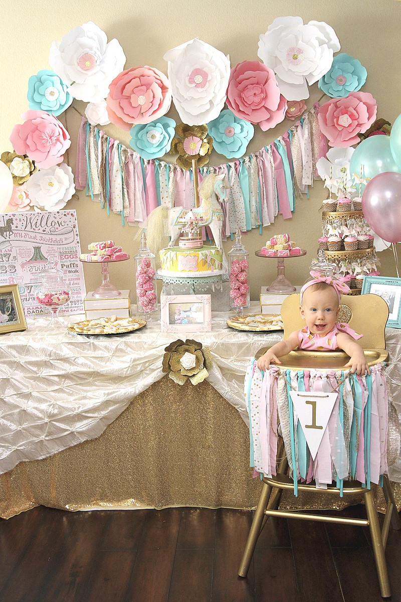 Baby Girl First Birthday Decoration Ideas
 A Pink & Gold Carousel 1st Birthday Party Party Ideas