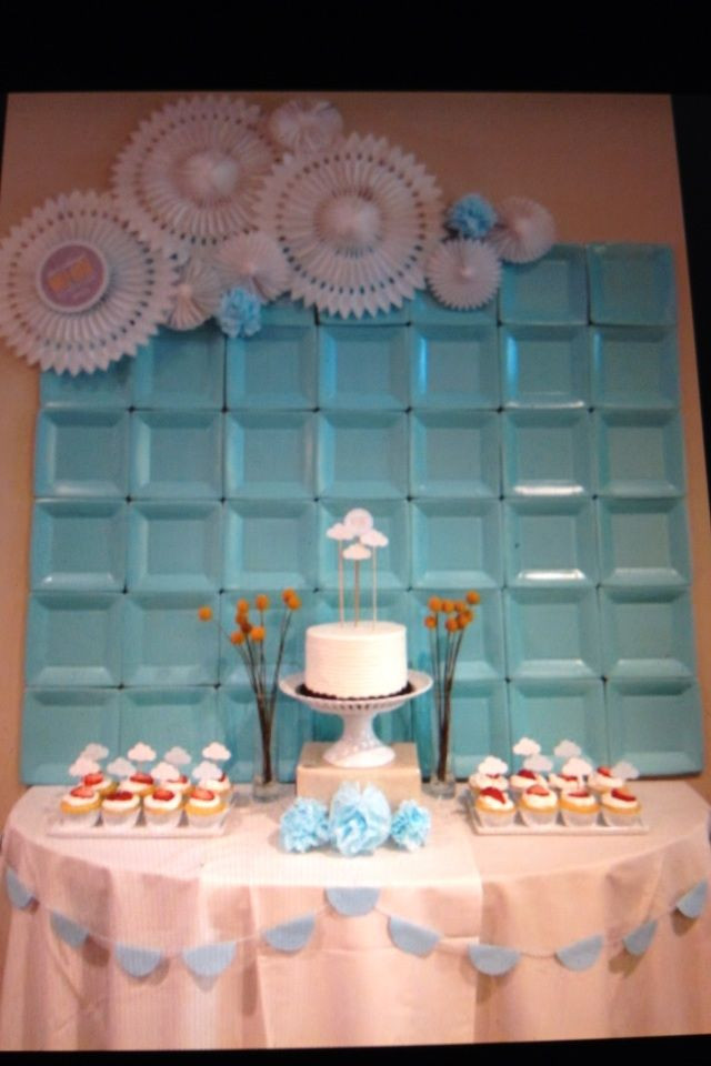 Baby Shower Wall Decoration Ideas
 Wall decor backdrop at a shower for a baby boy using