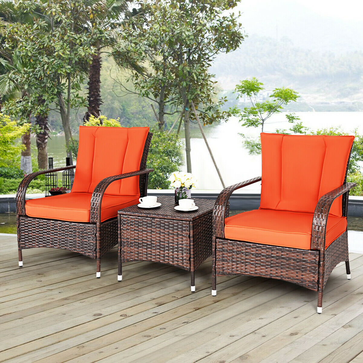 Backyard Furniture Sets
 Costway 3PCS Outdoor Patio Mix Brown Rattan Wicker