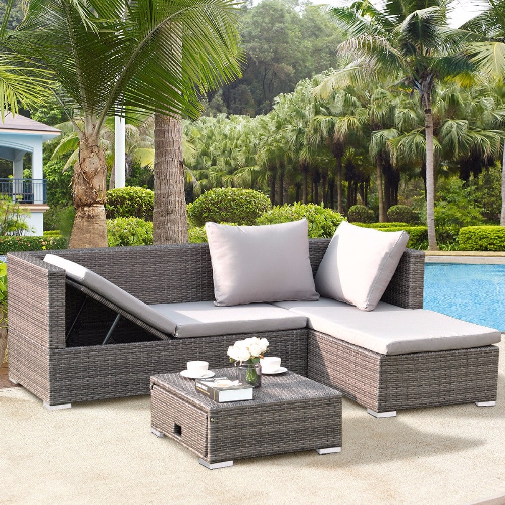 Backyard Furniture Sets
 Giantex 3PCS Rattan Wicker Sofa Furniture Set Steel Frame