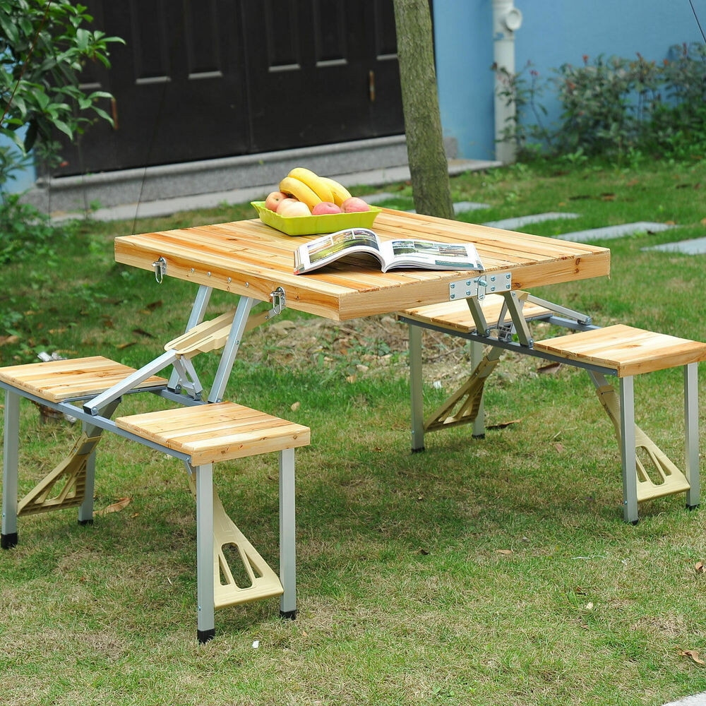 Backyard Picnic Table
 Portable Folding Camping Picnic Table 4 Chair Set Outdoor