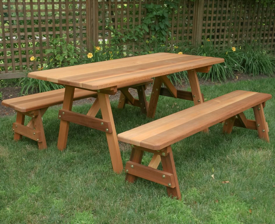 Backyard Picnic Table
 Cedar Wood 27” Wide Classic Family Picnic Table Set