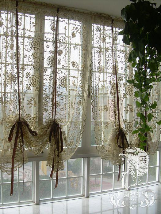 Balloon Curtains For Kitchen
 French Country Hand Crochet Lace Balloon Shade Sheer Cafe
