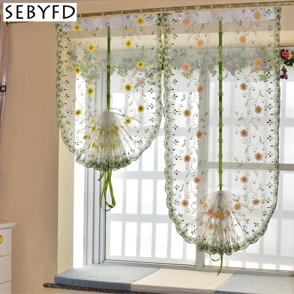 Balloon Curtains For Kitchen
 Aliexpress Buy Organza embroidery pattern Flowers