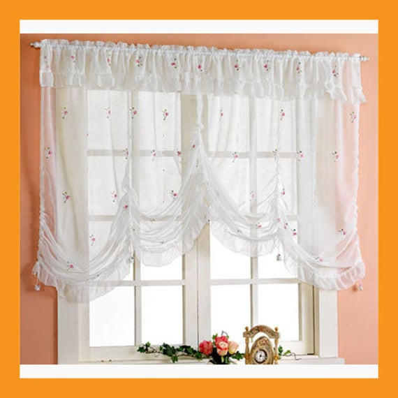 Balloon Curtains For Kitchen
 Items similar to embroidered balloon shade sheer valance