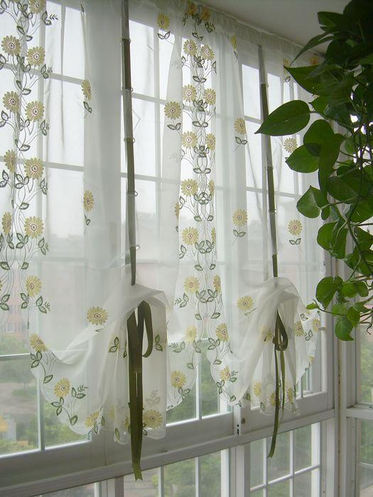 Balloon Curtains For Kitchen
 Embroidered Yellow Sunflowers Balloon Shade Sheer Voile