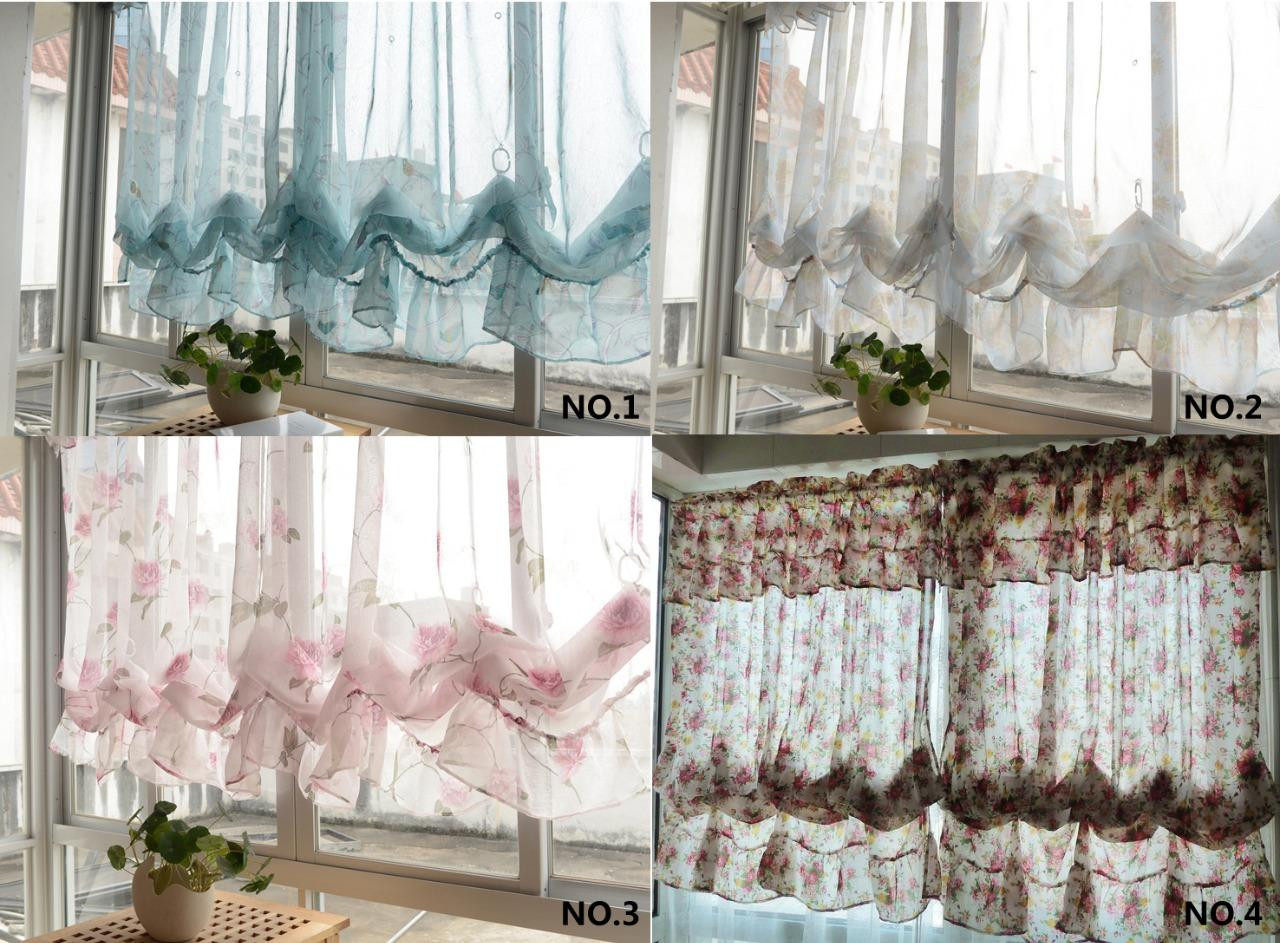 Balloon Curtains For Kitchen
 French Country Embroidered Pull Up Balloon Shade Sheer
