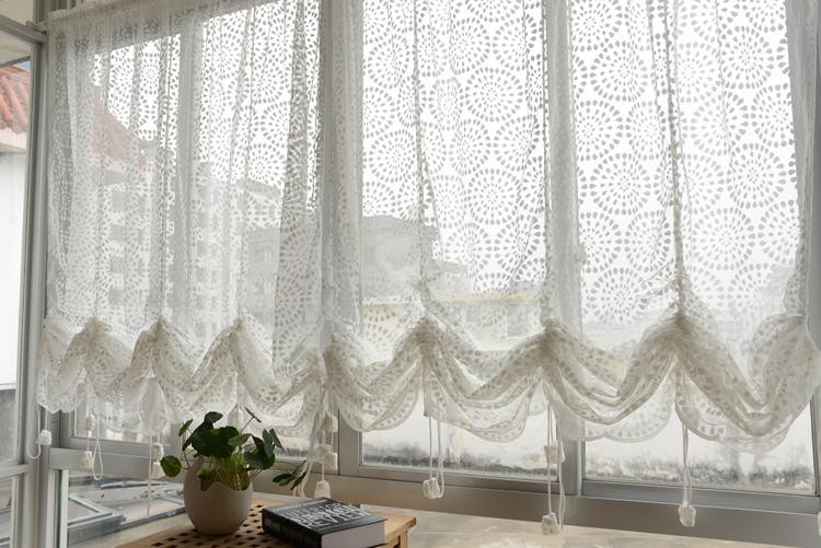 Balloon Curtains For Kitchen
 French Country Embroidered Balloon Shade Sheer Voile Cafe