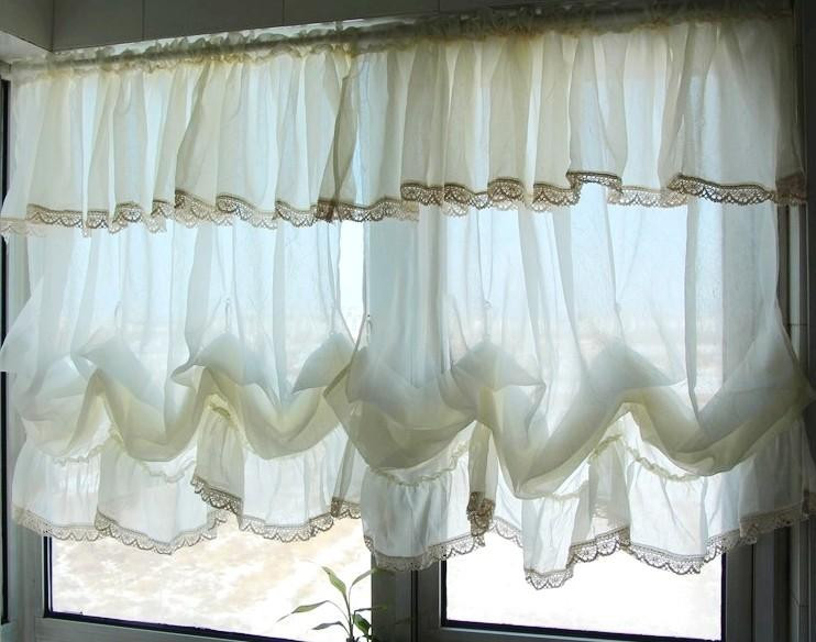 Balloon Curtains For Kitchen
 French Country White Balloon Shade Pull Up Austrian Cafe