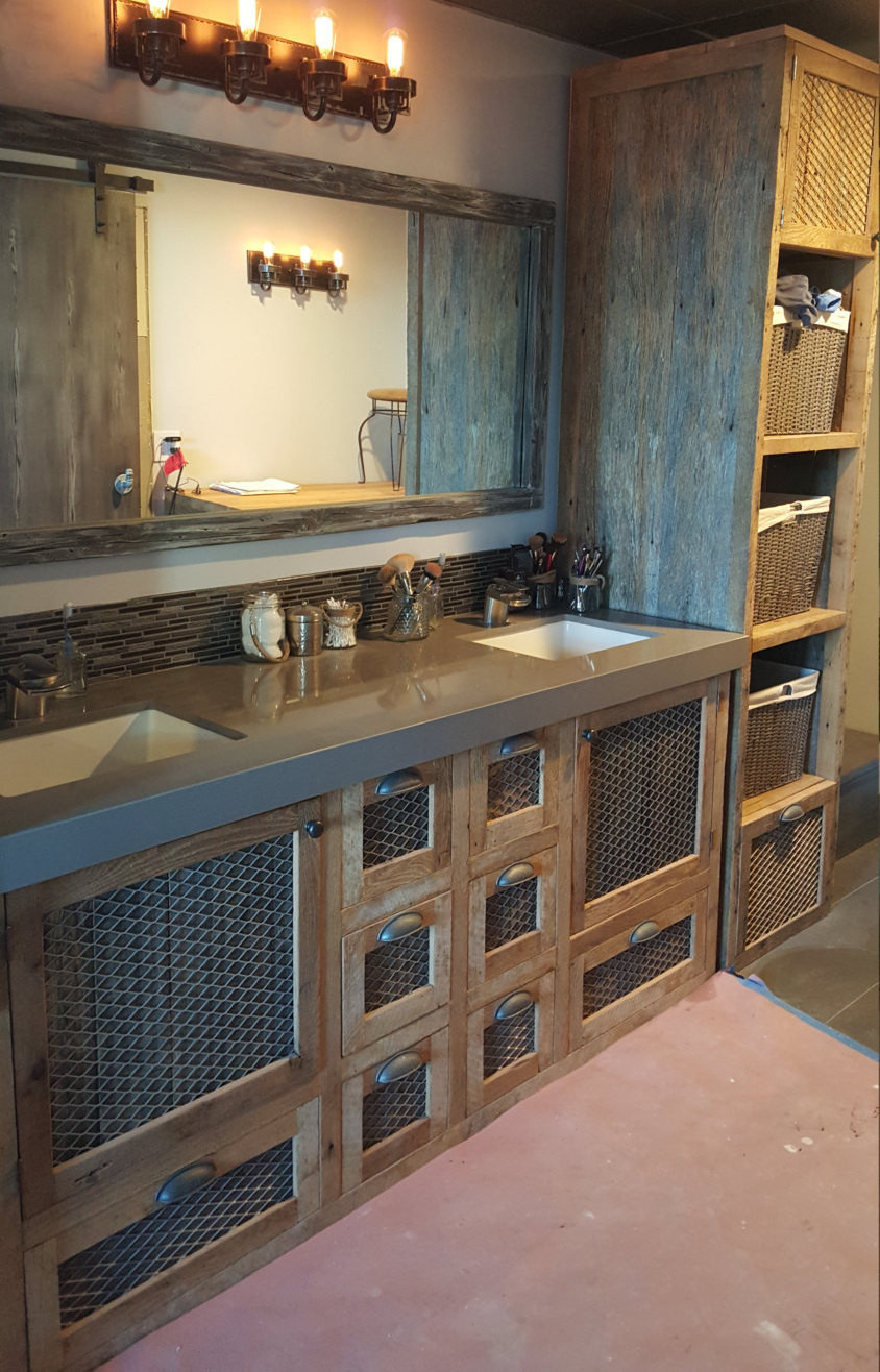 Barn Wood Kitchen Cabinets
 Custom Made Barn Wood and Metal Industrial Tall Linen Cabinet