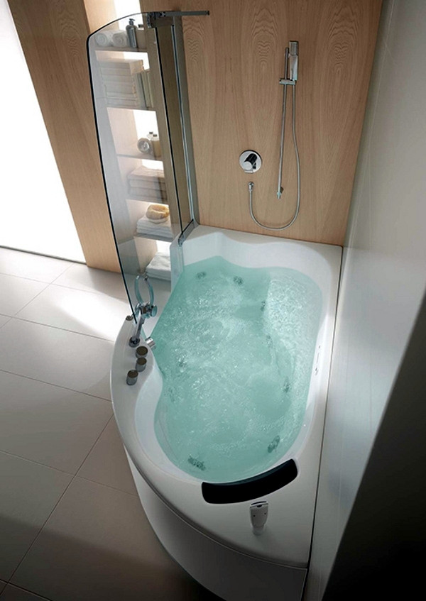 Bathroom Corner Shower
 Ergonomic corner bathtub with whirlpool function by Teuco