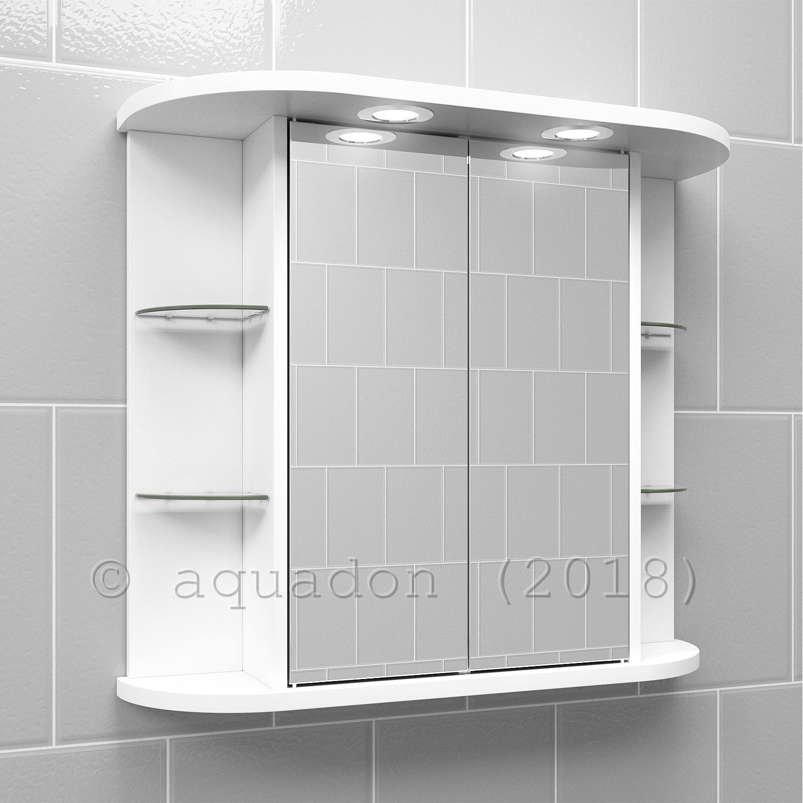 Bathroom Mirror Cabinet With Light
 Bathroom Wall Double Door Mirror Cabinet White Shelves
