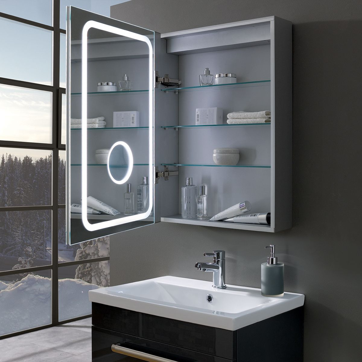 Bathroom Mirror Cabinet With Light
 Glee LED Illuminated Mirror Cabinet