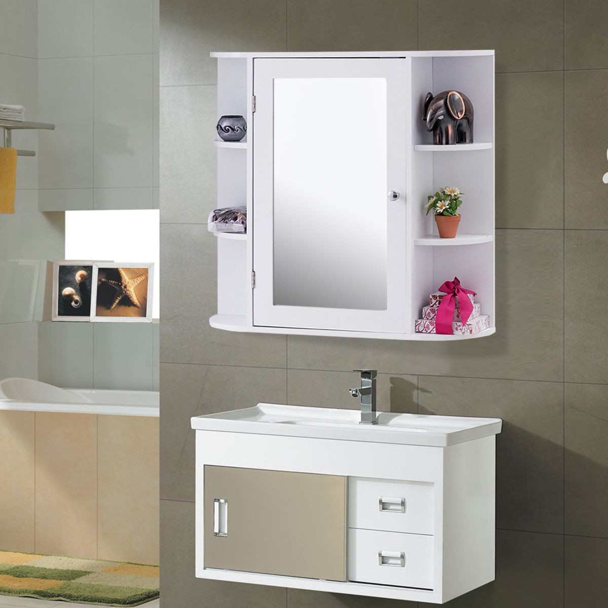 Bathroom Mirror Storage Cabinet
 Giantex Multipurpose Mount Wall Surface Bathroom Storage