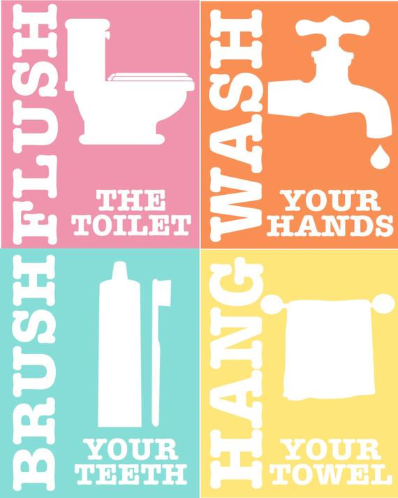 Bathroom Rules For Kids
 Items similar to Kids Bathroom Rules Set of 4 Printable
