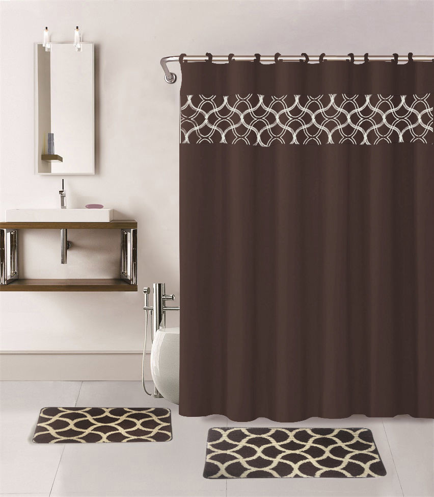 Bathroom Sets With Shower Curtain
 Chocolate 15 Piece Geometric Bathroom Set W Bath Rugs