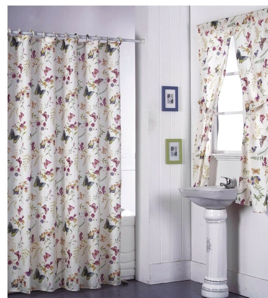 Bathroom Sets With Shower Curtain
 Shower Curtain Drapes Bathroom Window Set w Liner Rings