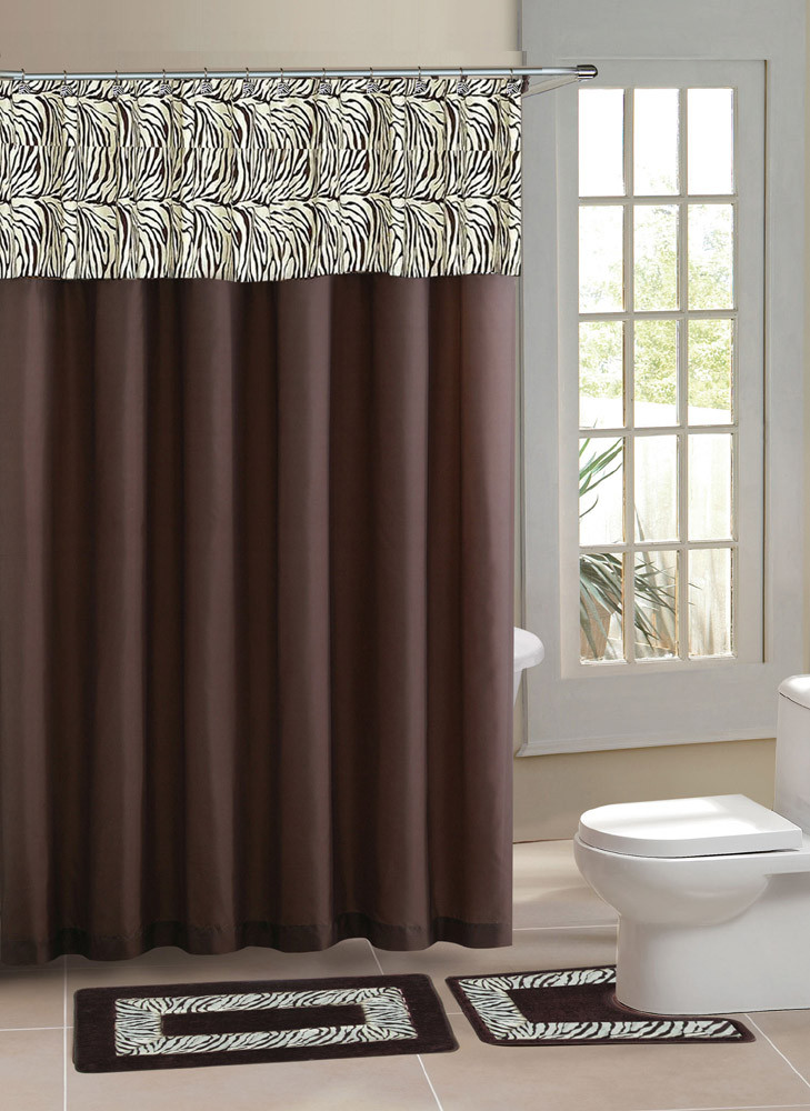 Bathroom Sets With Shower Curtain
 Brown Zebra Stripe Shower Curtain 15 Pcs Bath Rug Mat