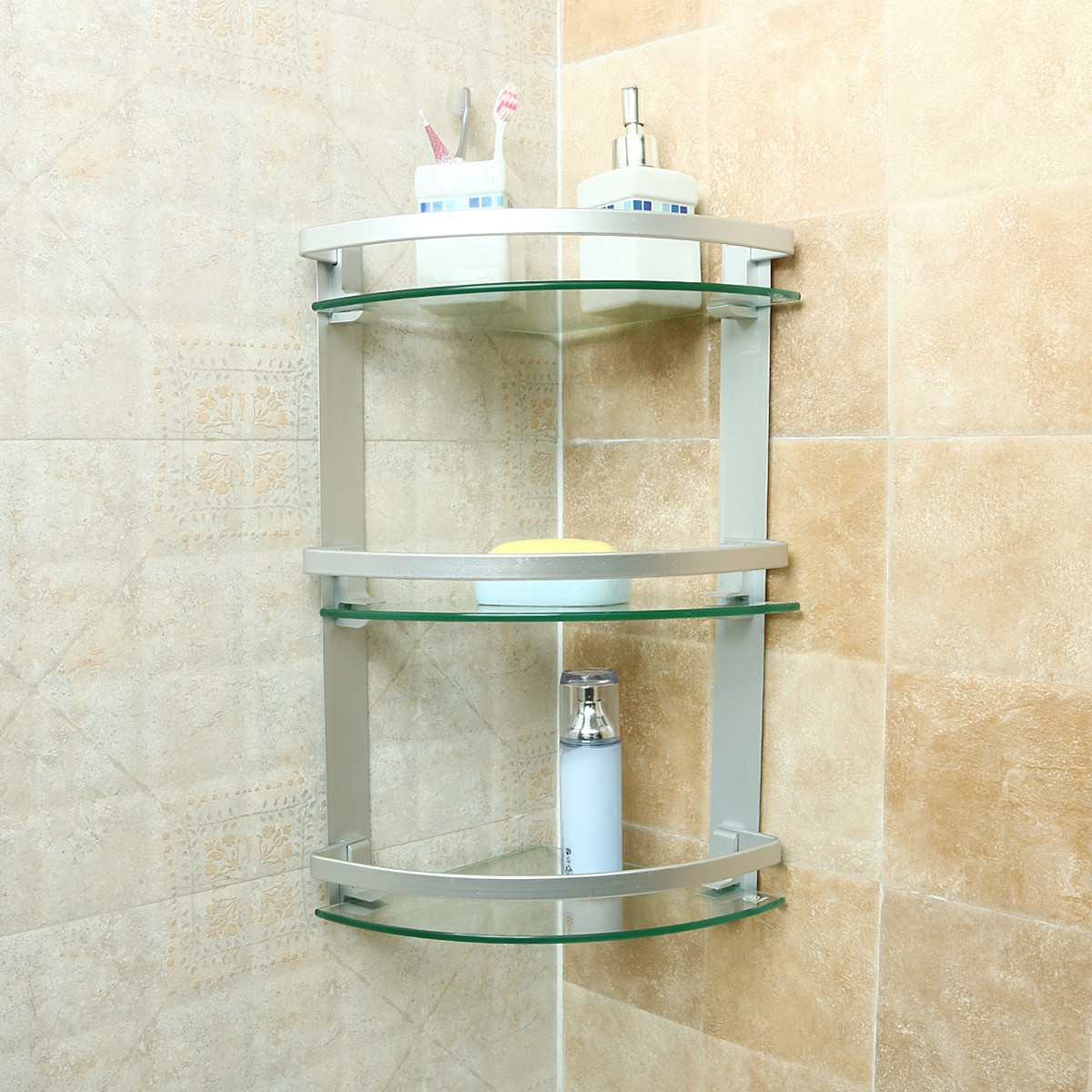 Bathroom Shower Corner Shelves
 3 Tier Glass Bathroom Shower Caddy Corner Shelf Organizer