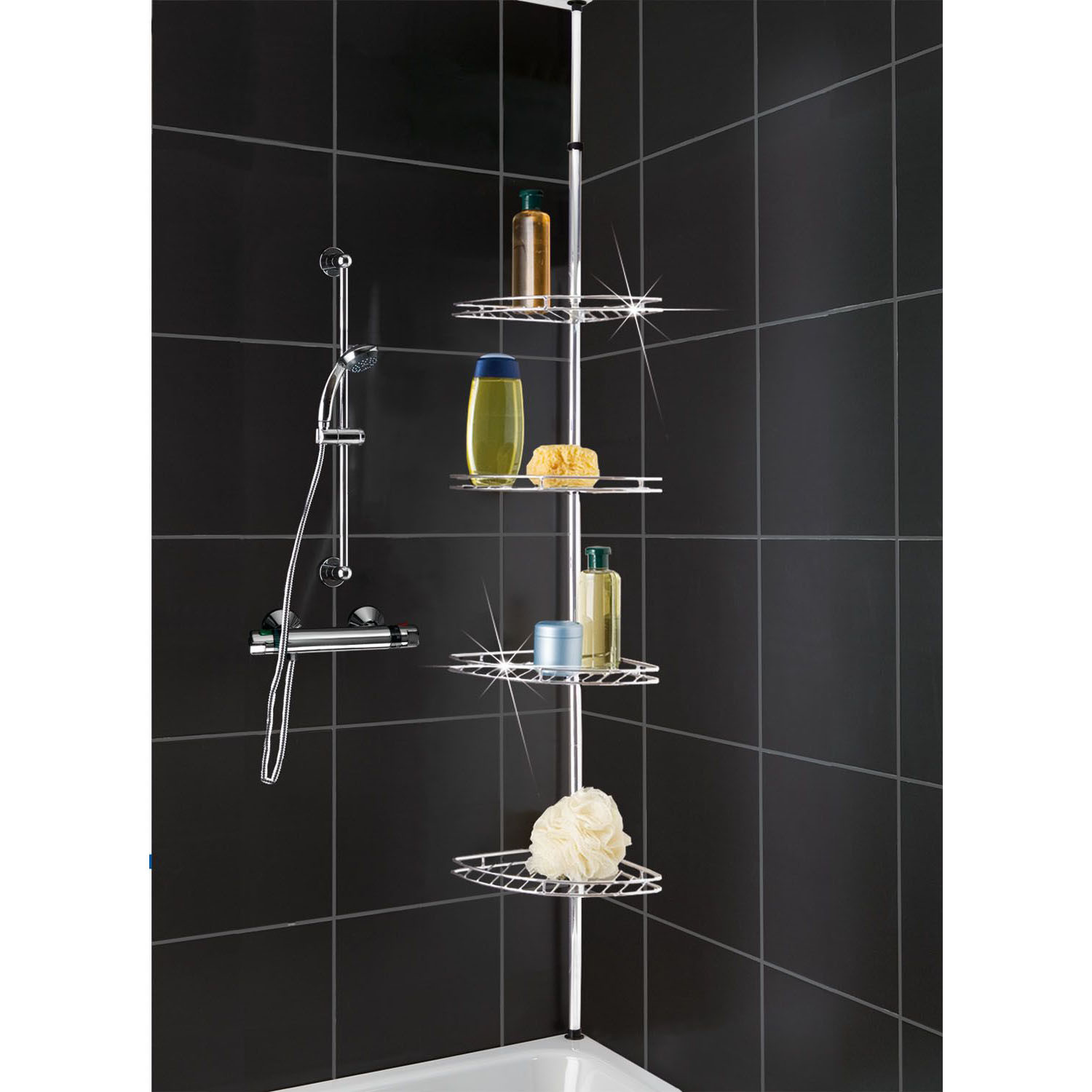 Bathroom Shower Corner Shelves
 METAL CORNER SHOWER BATHROOM BASKET CADDY SHELF TELESCOPIC