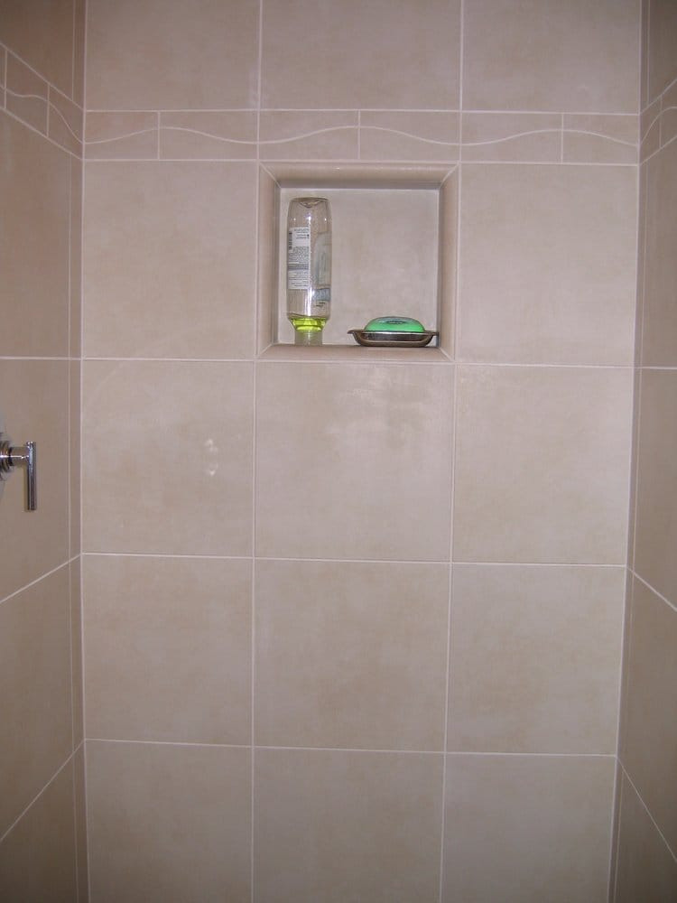 Bathroom Shower Inserts
 Master Bath shower with shampoo shelf insert Yelp