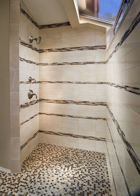 Bathroom Tile Showrooms
 Mosaic Striped Shower Contemporary Bathroom New York