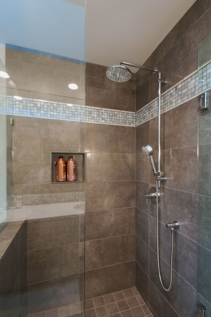 Bathroom Tile Showrooms
 Brown Walk in Shower Modern Bathroom new york by