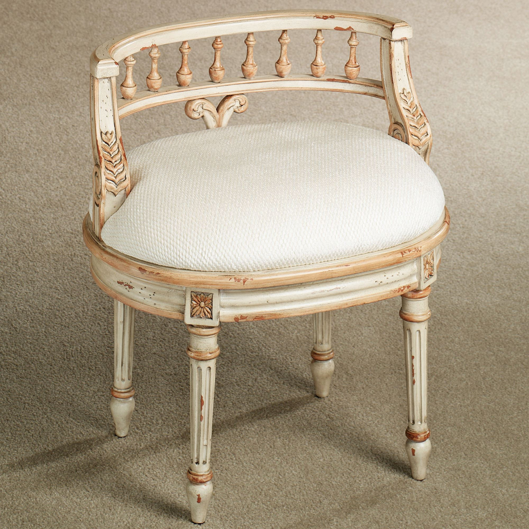 Bathroom Vanity Chair
 Queensley Upholstered Antique Ivory Vanity Chair
