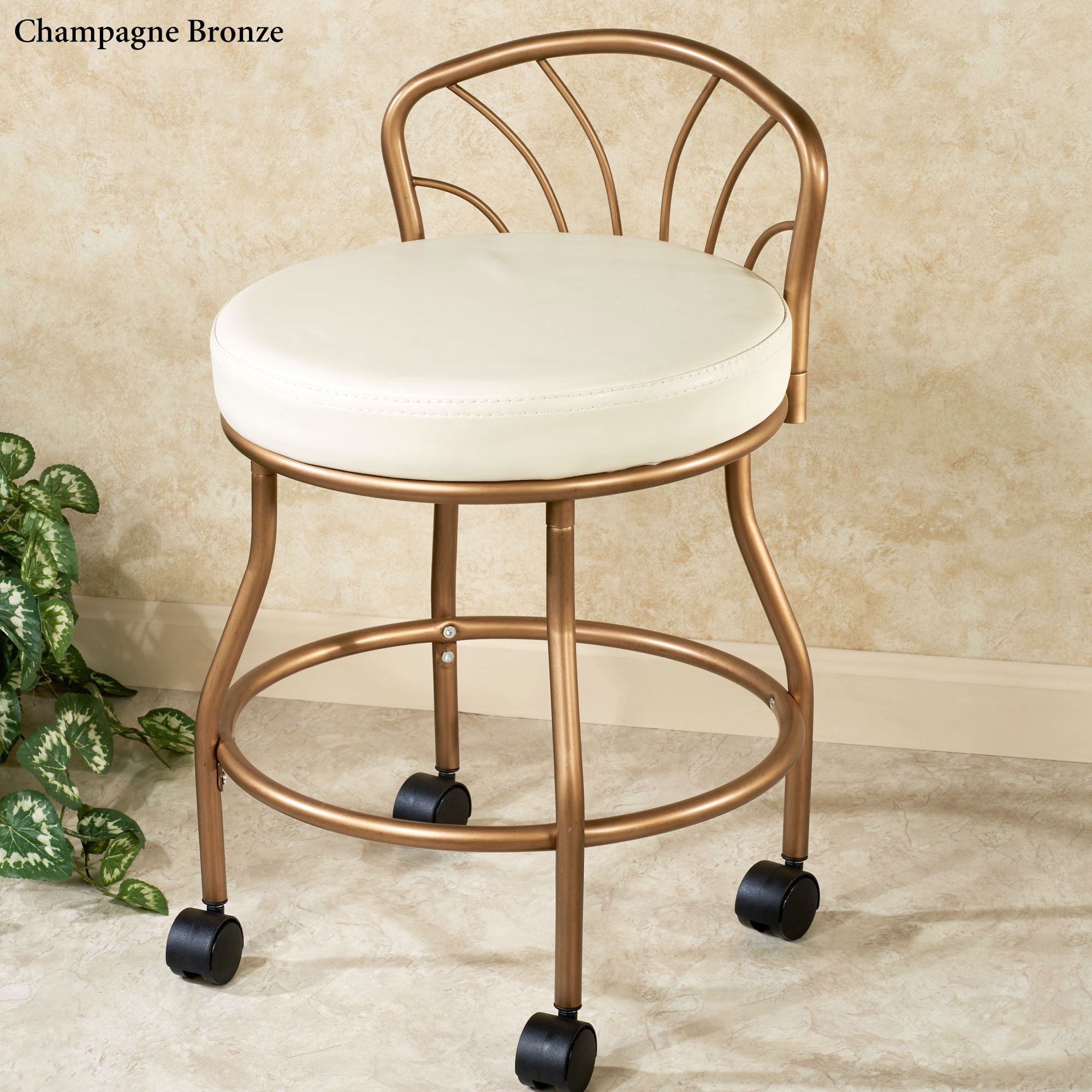 Bathroom Vanity Chair
 Flare Back Metallic Finish Vanity Chair with Casters