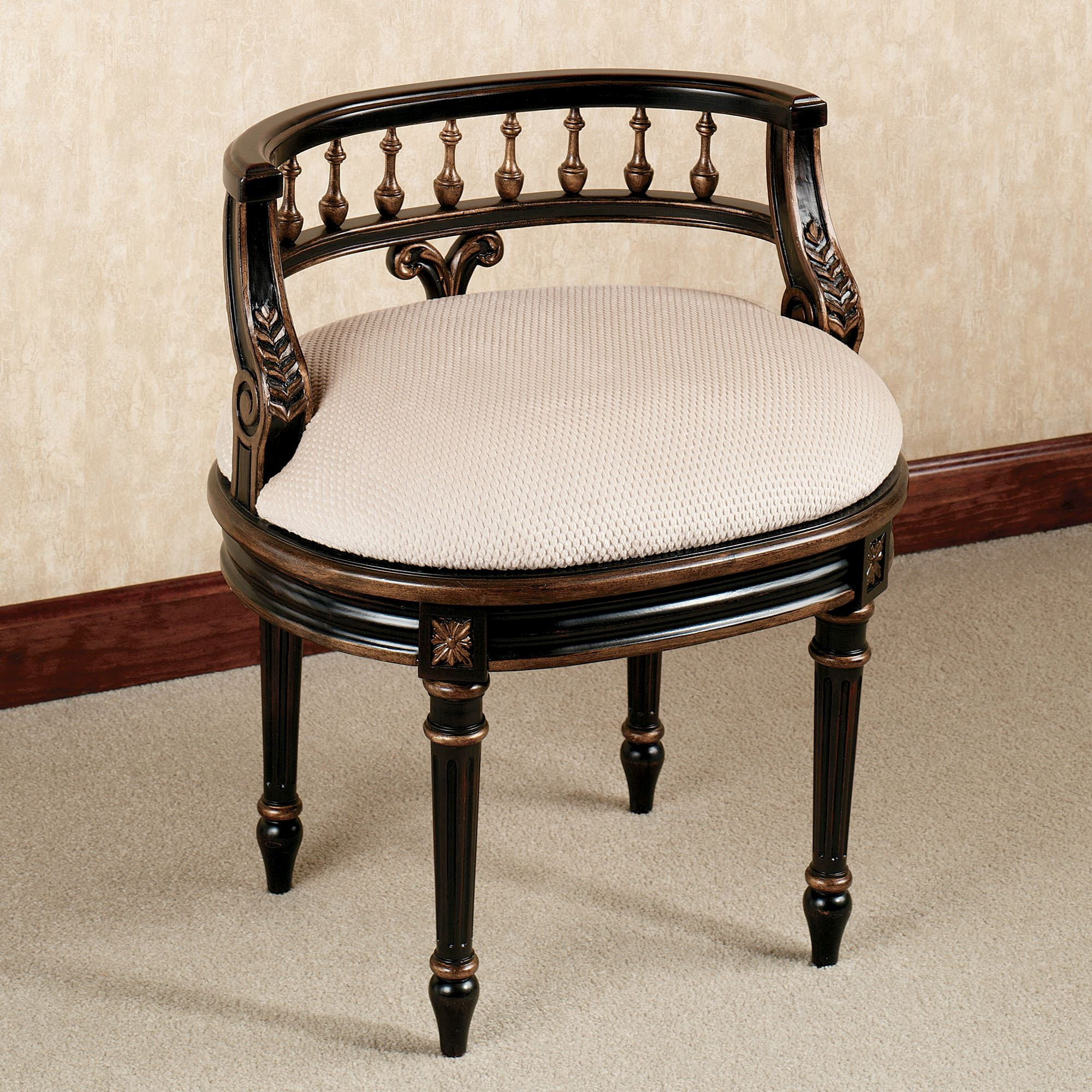Bathroom Vanity Chair
 Queensley Upholstered Black Walnut Vanity Chair
