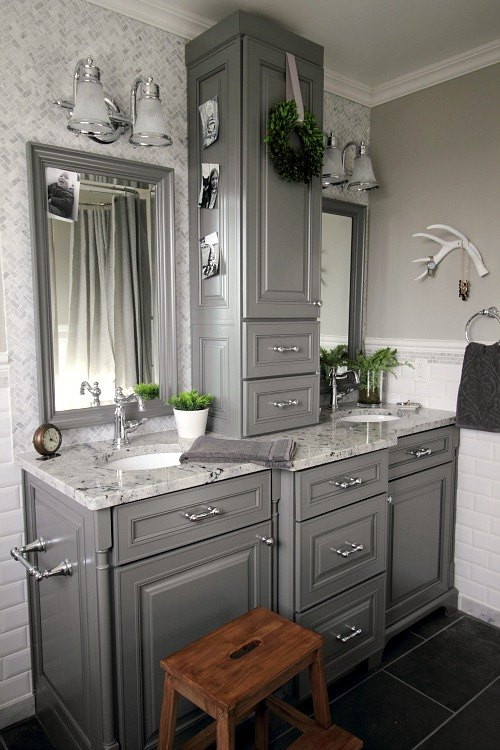 Bathroom Vanity Makeover Ideas
 Before and After Grey and White Traditional Bathroom