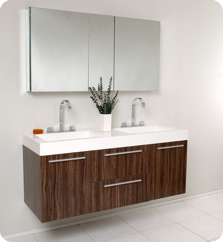 Bathroom Vanity Medicine Cabinet
 FVN8013GW Opulento 54 Inch Walnut Modern Double Sink